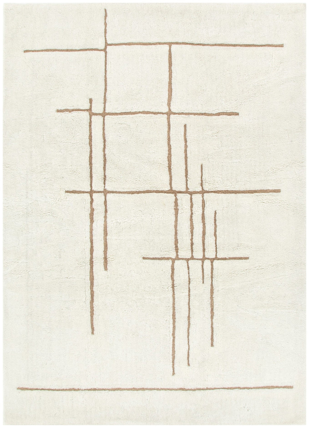 Sierra Abstract Beige Lines Washable Wool Rug