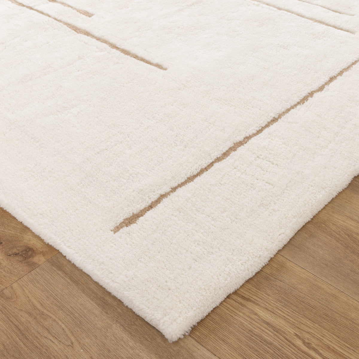 Sierra Abstract Beige Lines Washable Wool Rug