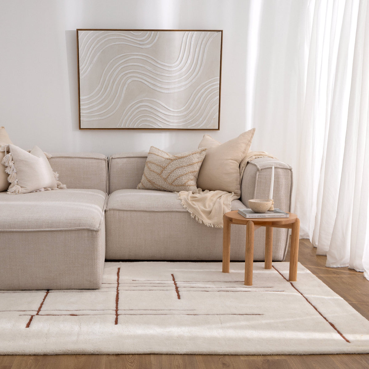 Sierra Abstract Terracotta Lines Washable Wool Rug