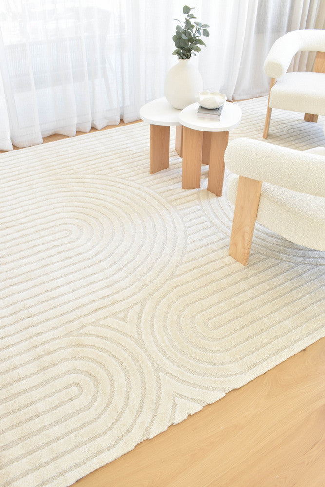 Arcadia Ribbed Arch Geometric Textured White Rug