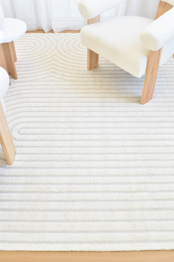 Arcadia Ribbed Arch Geometric Textured White Rug