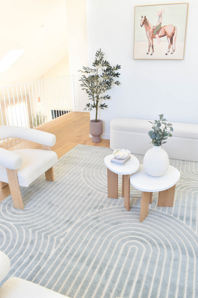 Arcadia Ribbed Arch Geometric Textured Blue Rug