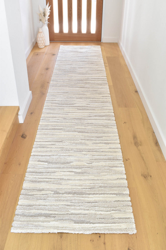 Arcadia Abstract Striated Linear Textured Cream Rug
