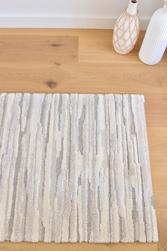 Arcadia Abstract Striated Linear Textured Cream Rug