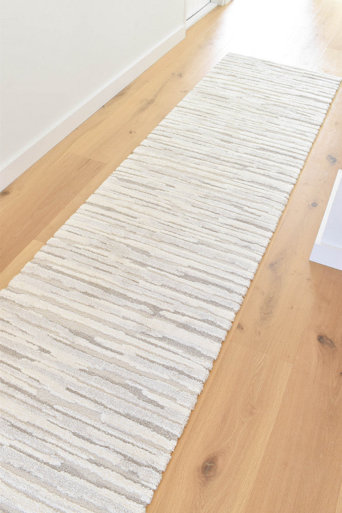 Arcadia Abstract Striated Linear Textured Cream Rug