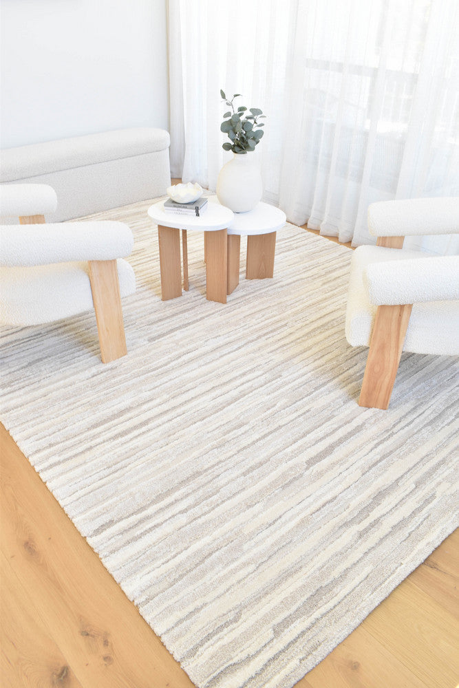 Arcadia Abstract Striated Linear Textured Cream Rug