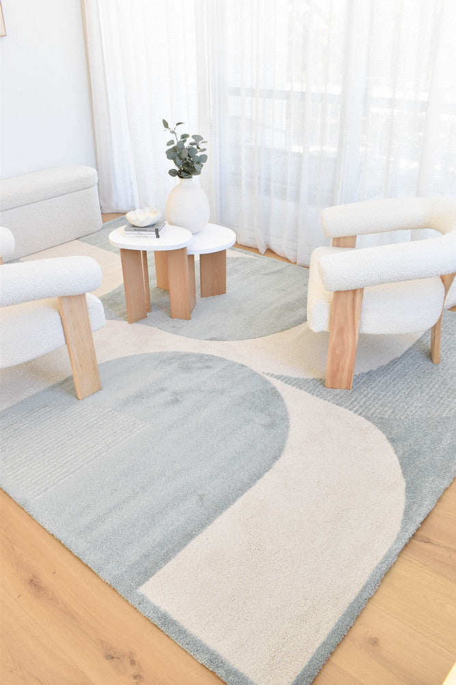 Arcadia Mid-Century Geometric Arch Textured Blue Rug