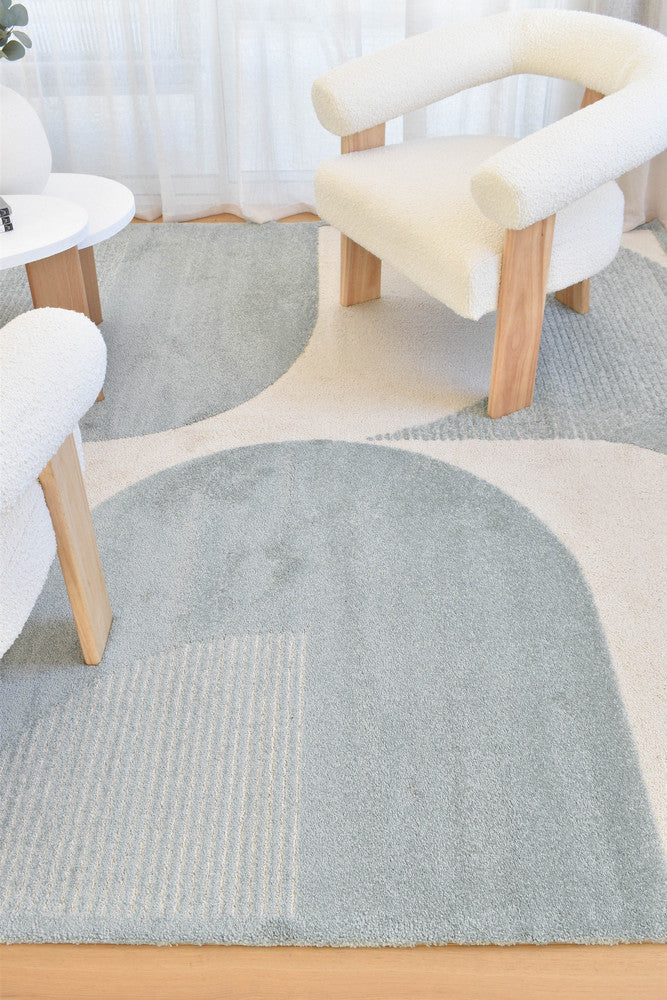 Arcadia Mid-Century Geometric Arch Textured Blue Rug