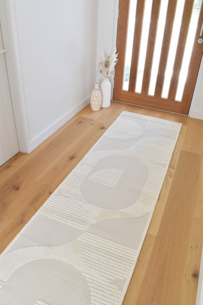 Arcadia Mid-Century Geometric Arch Textured Pearl Rug