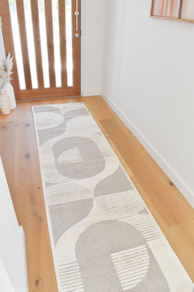 Arcadia Mid-Century Geometric Arch Textured Beige Rug