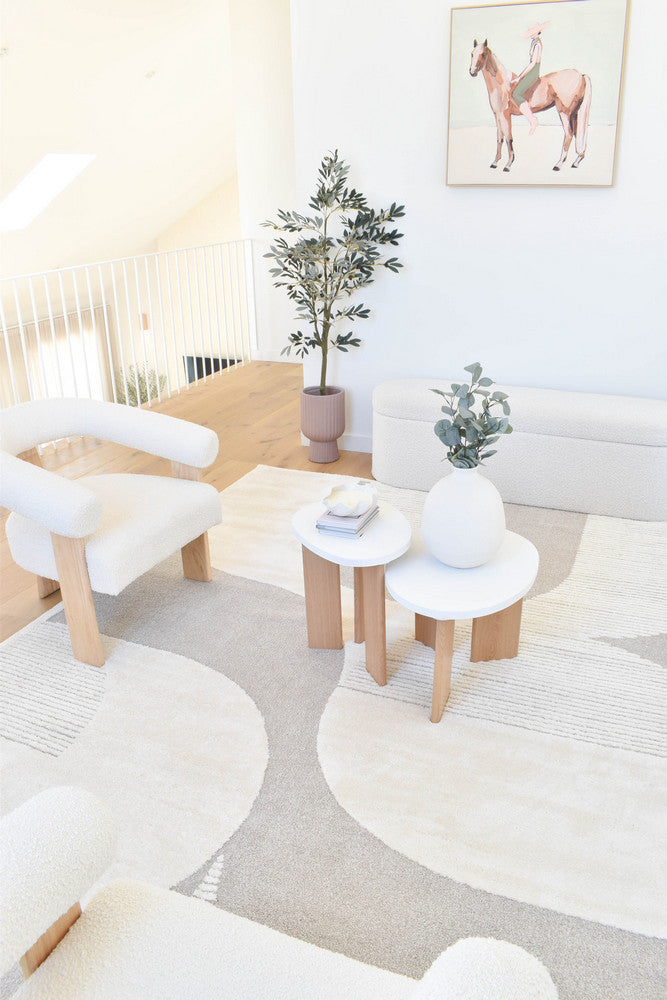 Arcadia Mid-Century Geometric Arch Textured Beige Rug