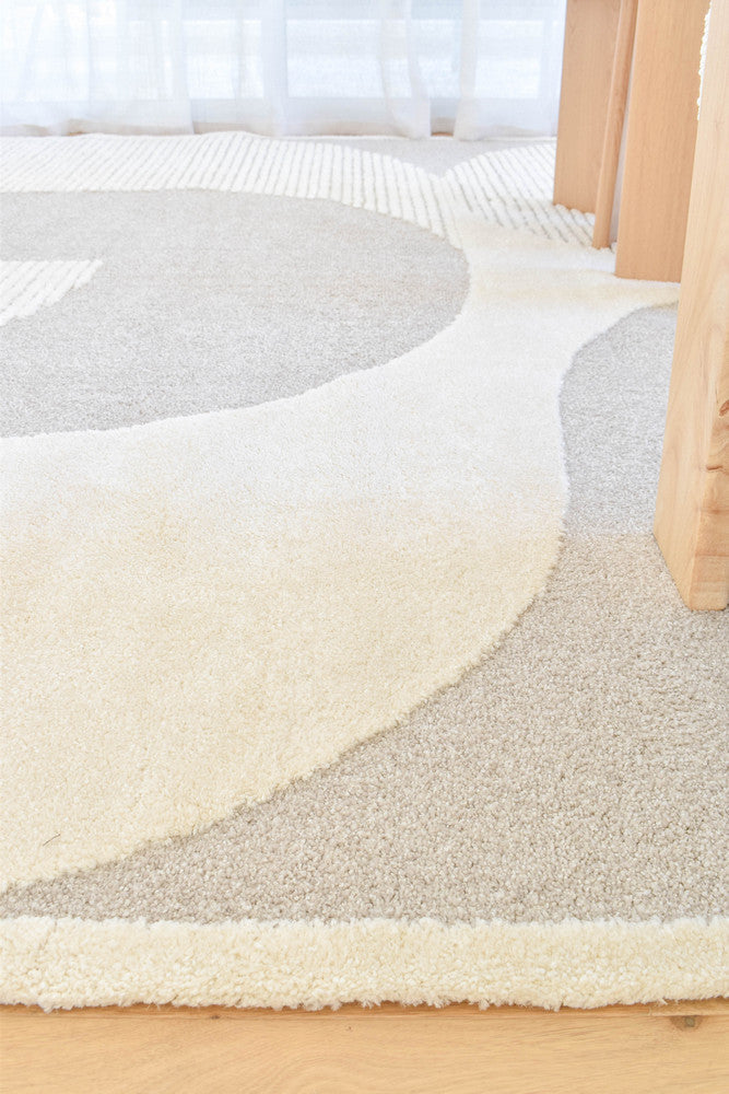 Arcadia Mid-Century Geometric Arch Textured Beige Rug