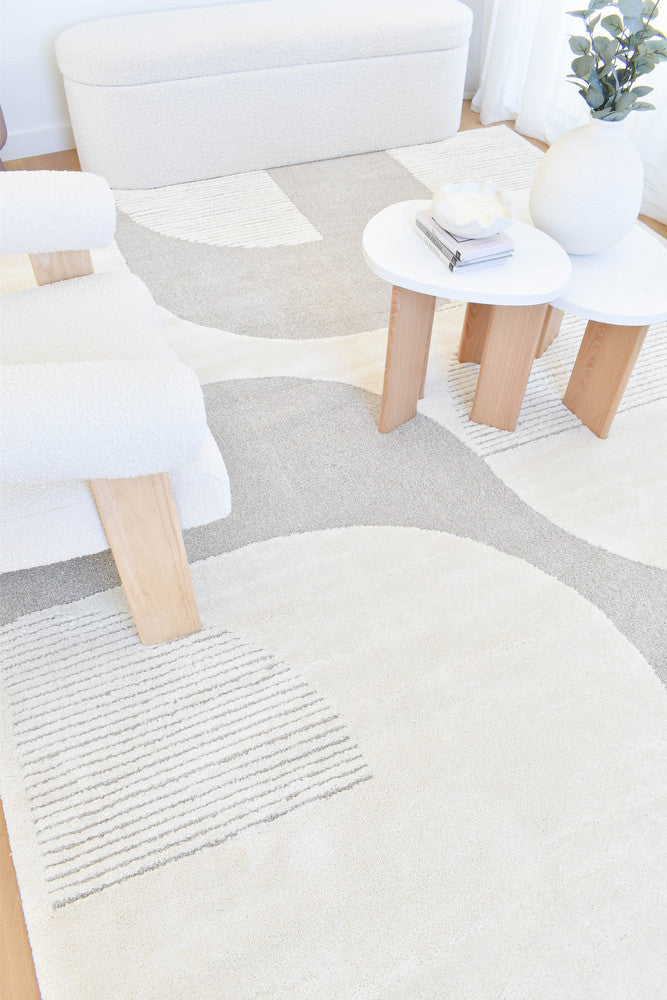 Arcadia Mid-Century Geometric Arch Textured Beige Rug