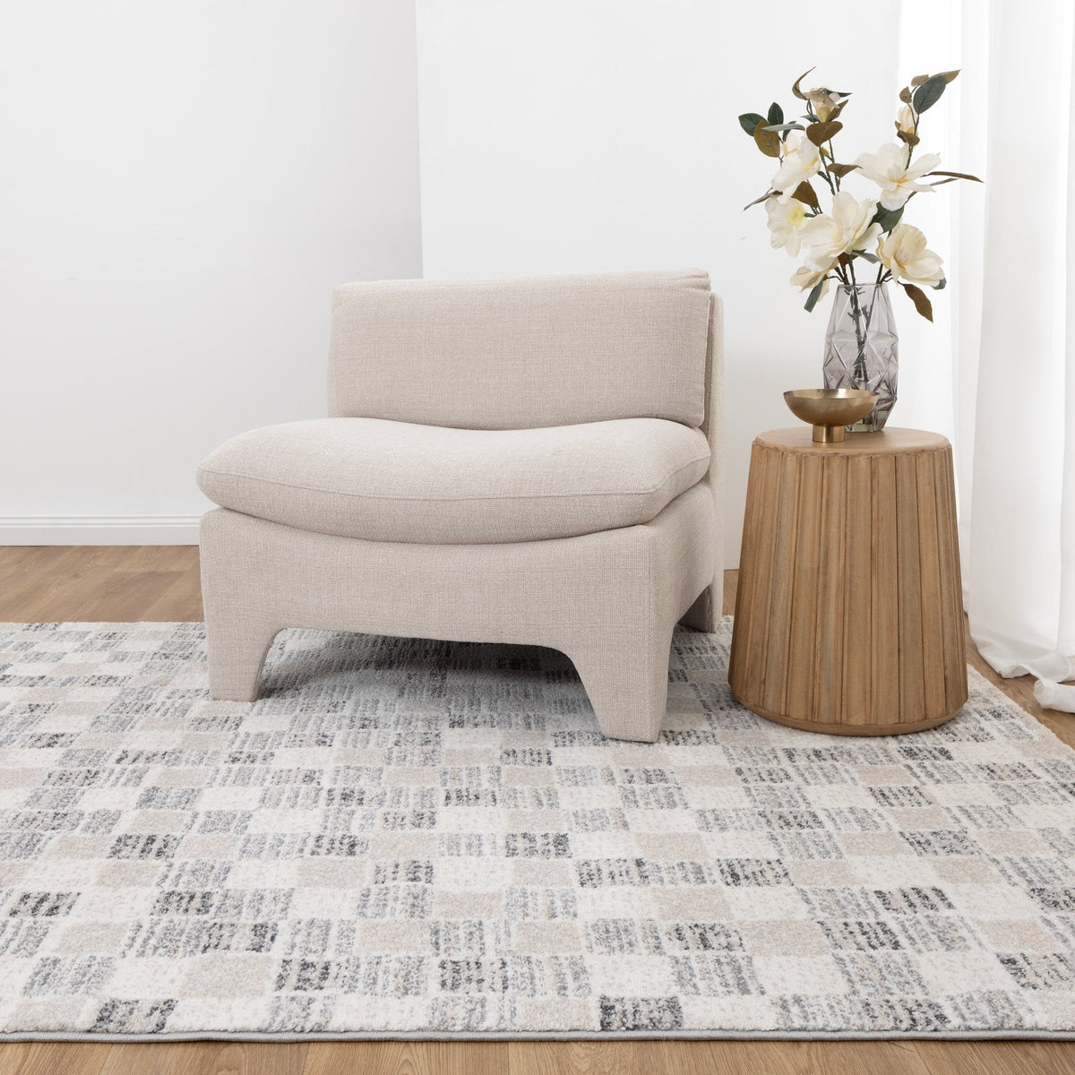 Aspen Grey Beige Checkered Rug