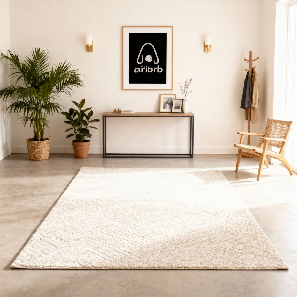 Nirvana Cream Multi-Directional Geometric Linear Plush Rug
