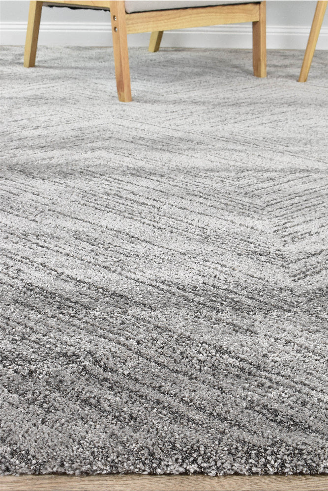 Nirvana Charcoal Multi-Directional Geometric Linear Plush Rug