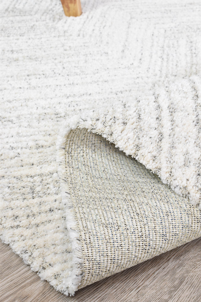 Nirvana Cream Grey Multi-Directional Geometric Linear Plush Rug