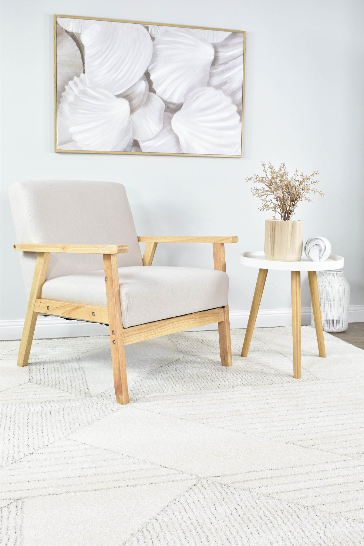 Nirvana Soft Cream Geometric Linear Plush Rug