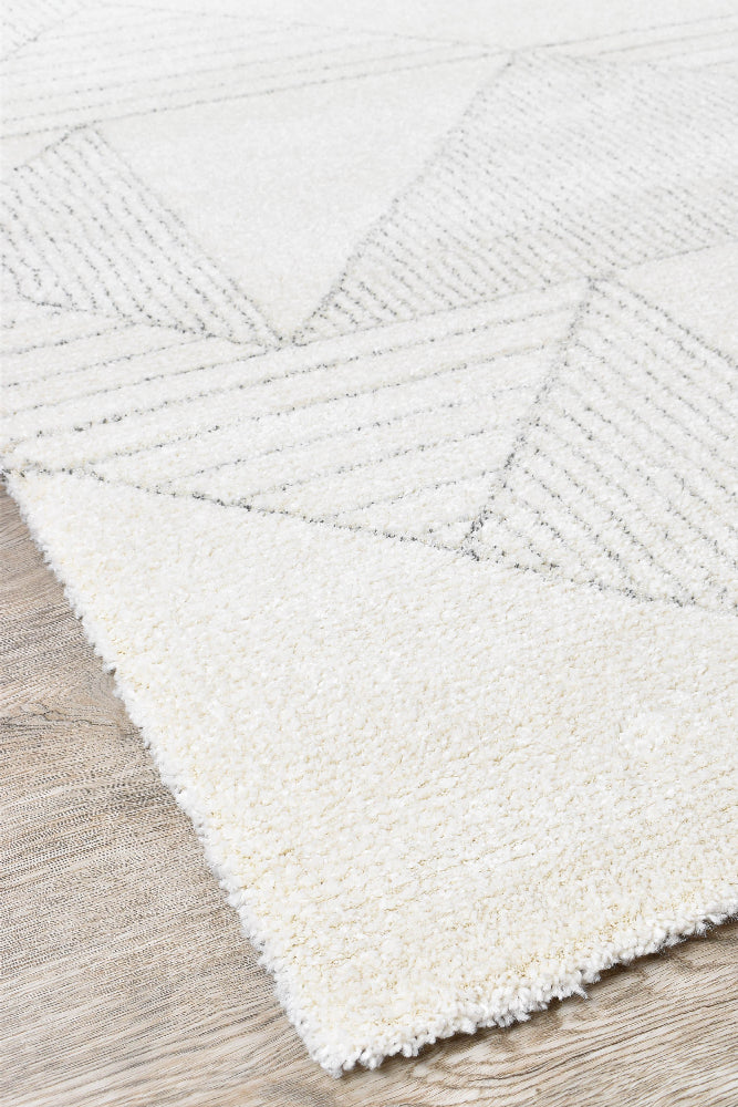 Nirvana Soft Cream Geometric Linear Plush Rug