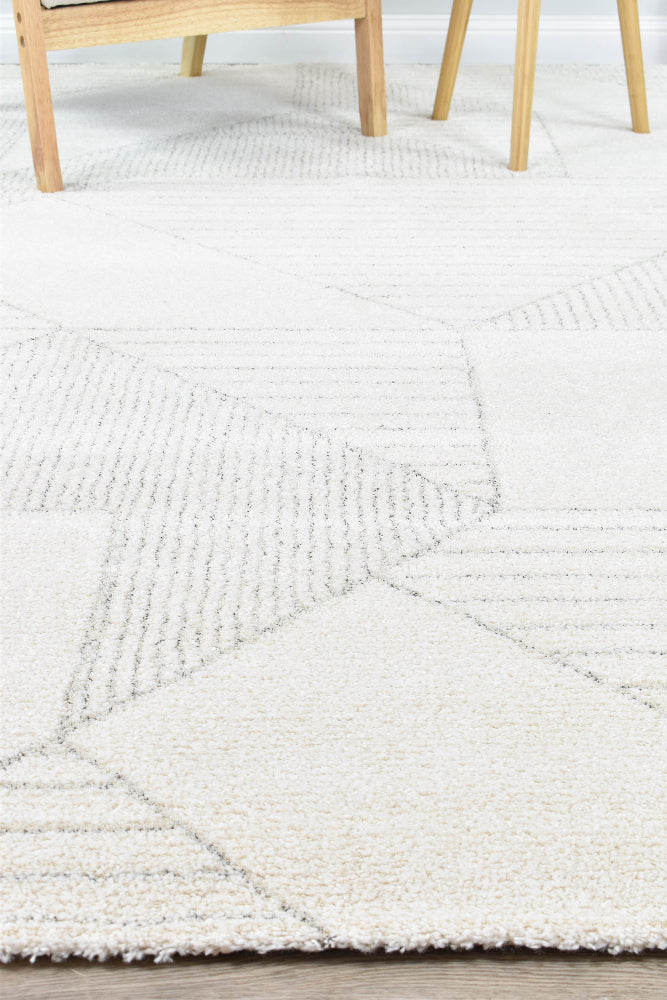 Nirvana Soft Cream Geometric Linear Plush Rug