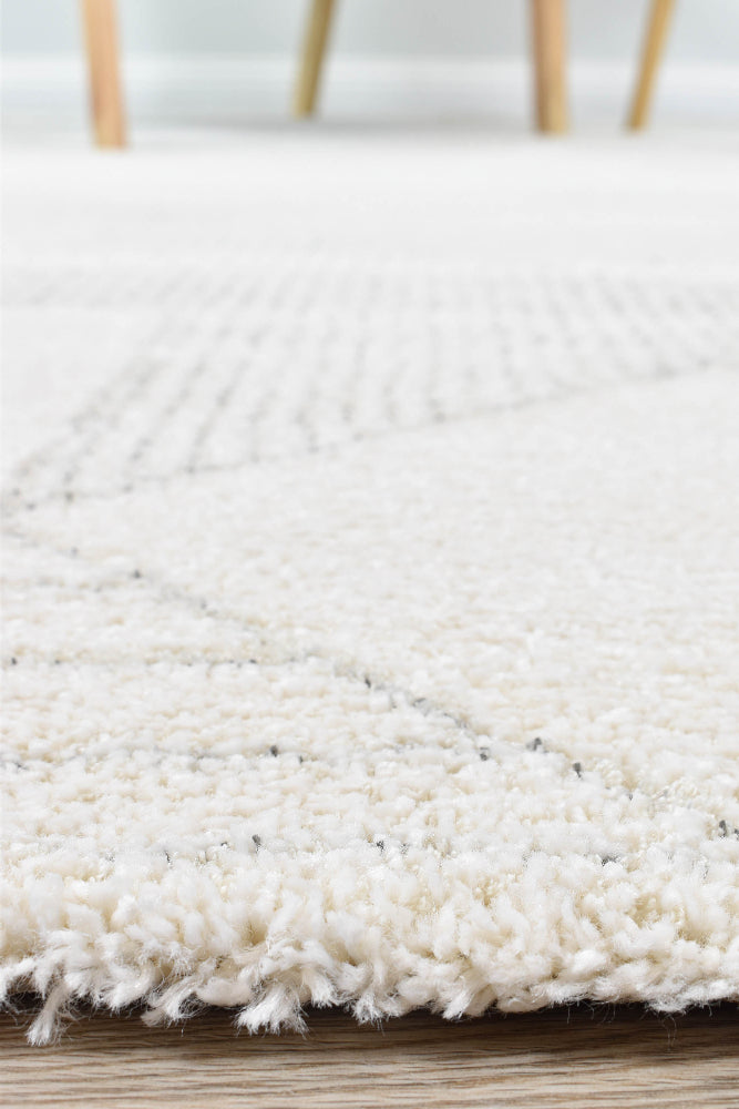 Nirvana Soft Cream Geometric Linear Plush Rug