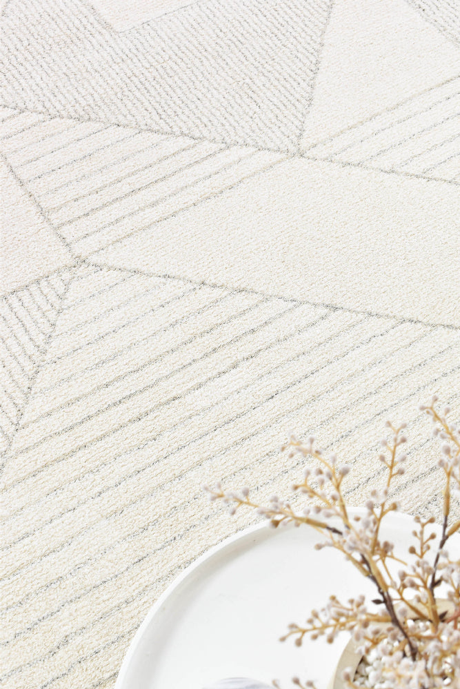 Nirvana Soft Cream Geometric Linear Plush Rug