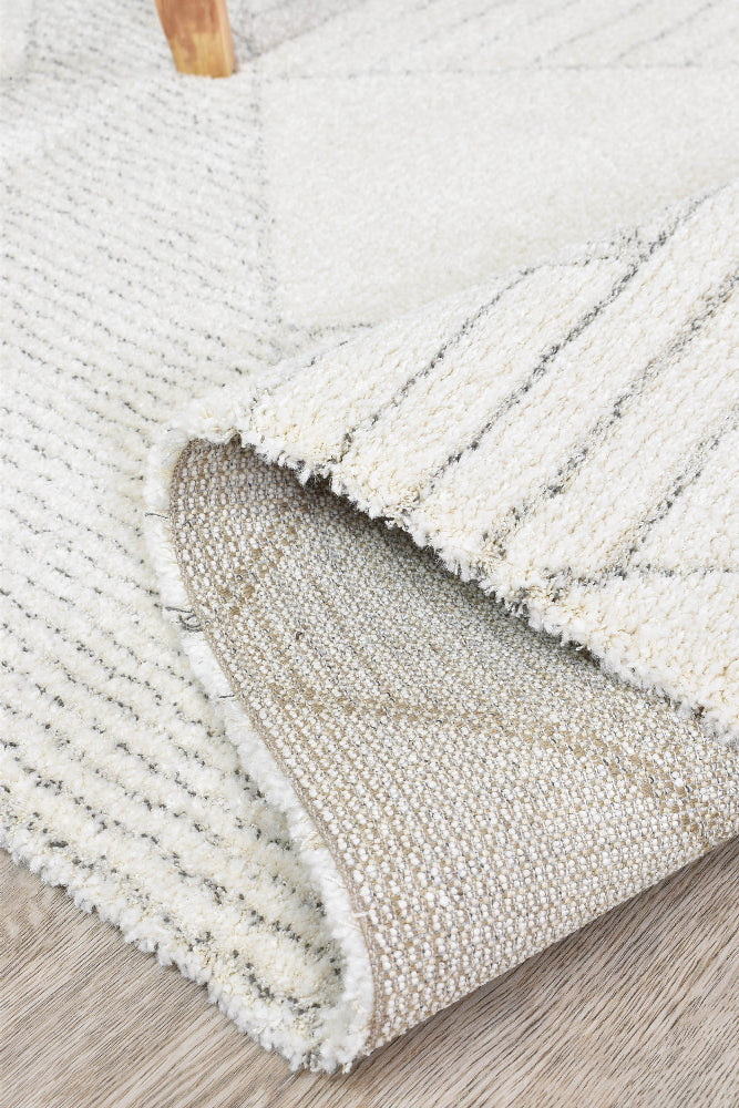 Nirvana Soft Cream Geometric Linear Plush Rug