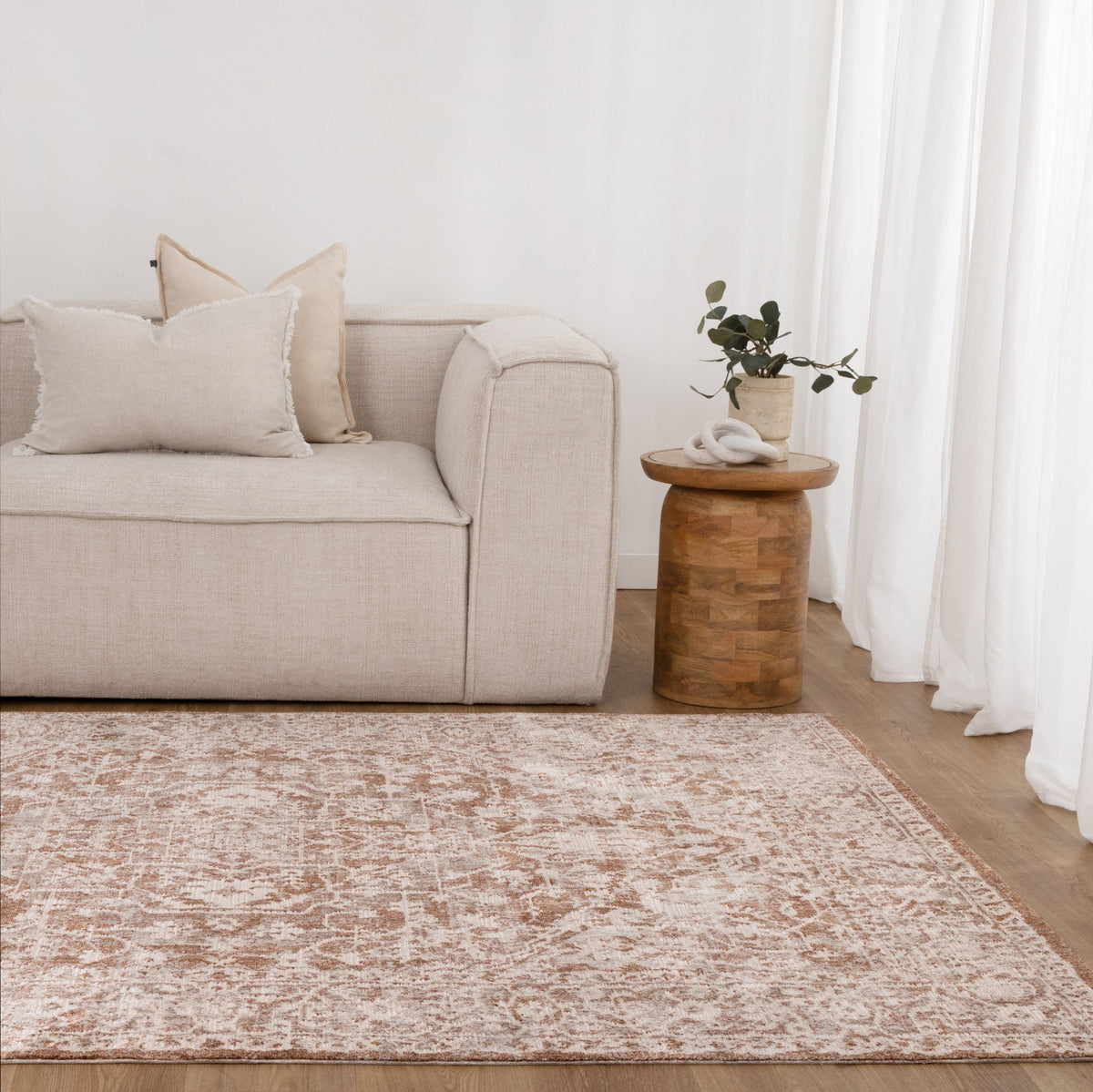 Muse Distressed Beige & Rust Transitional Rug