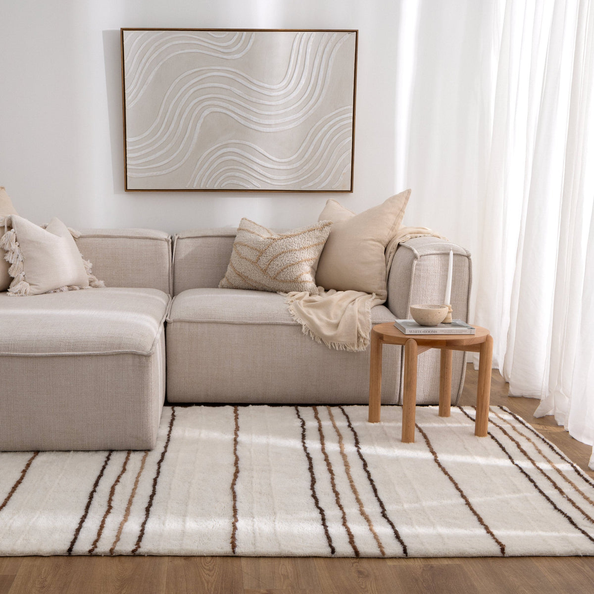 Sierra Beige Stripe Washable Wool Rug
