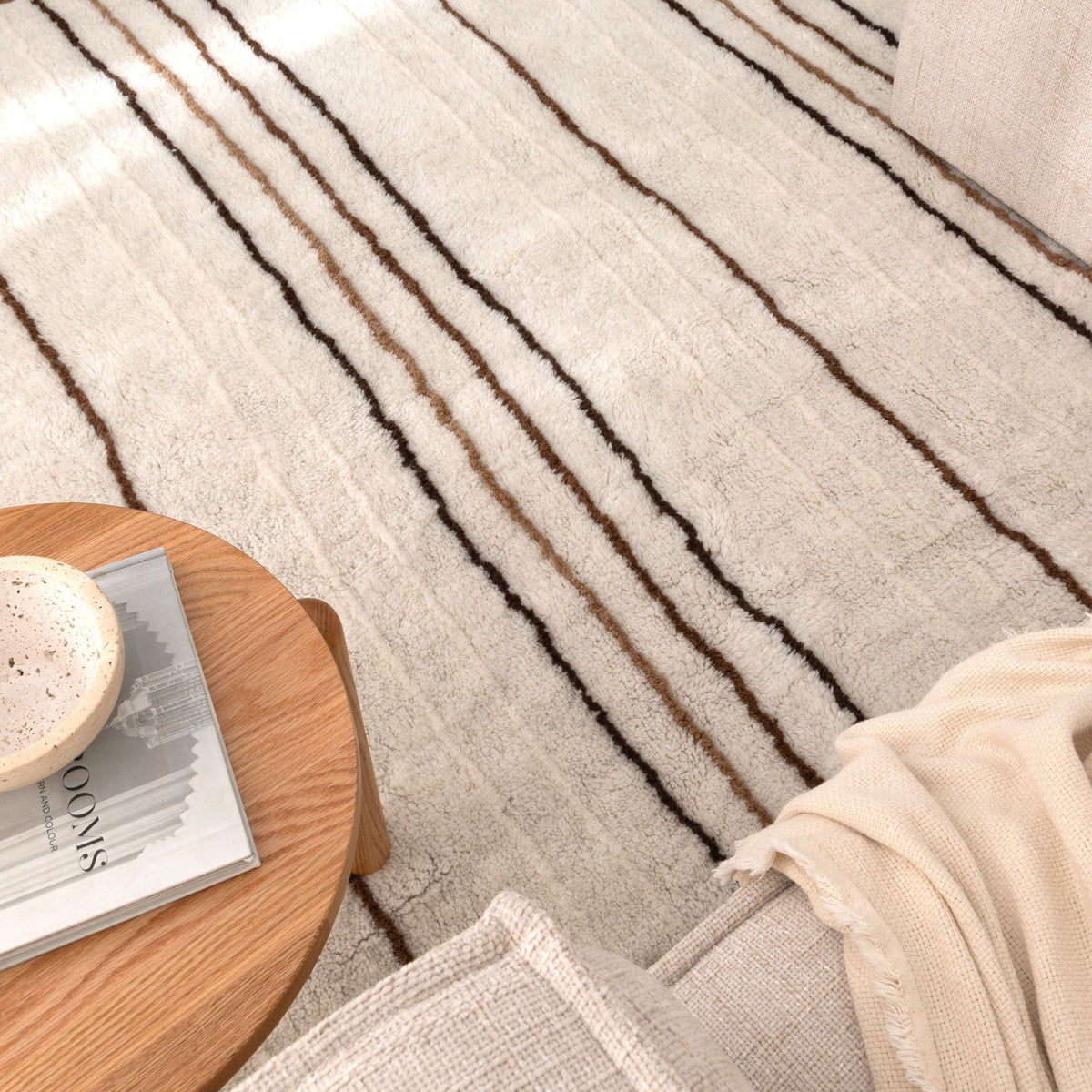 Sierra Beige Stripe Washable Wool Rug