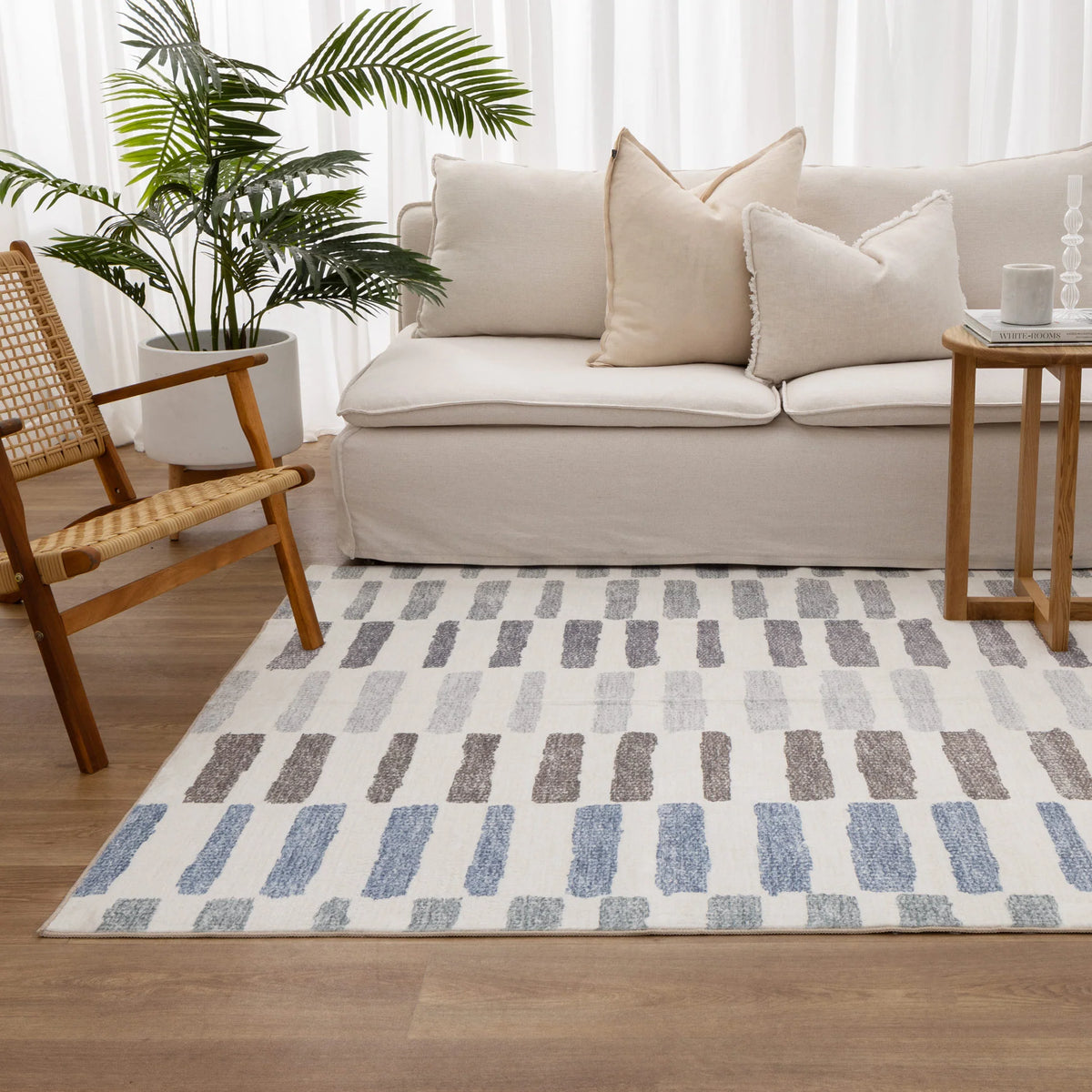 Sunday Modern Stripes Blue Machine Washable Rug