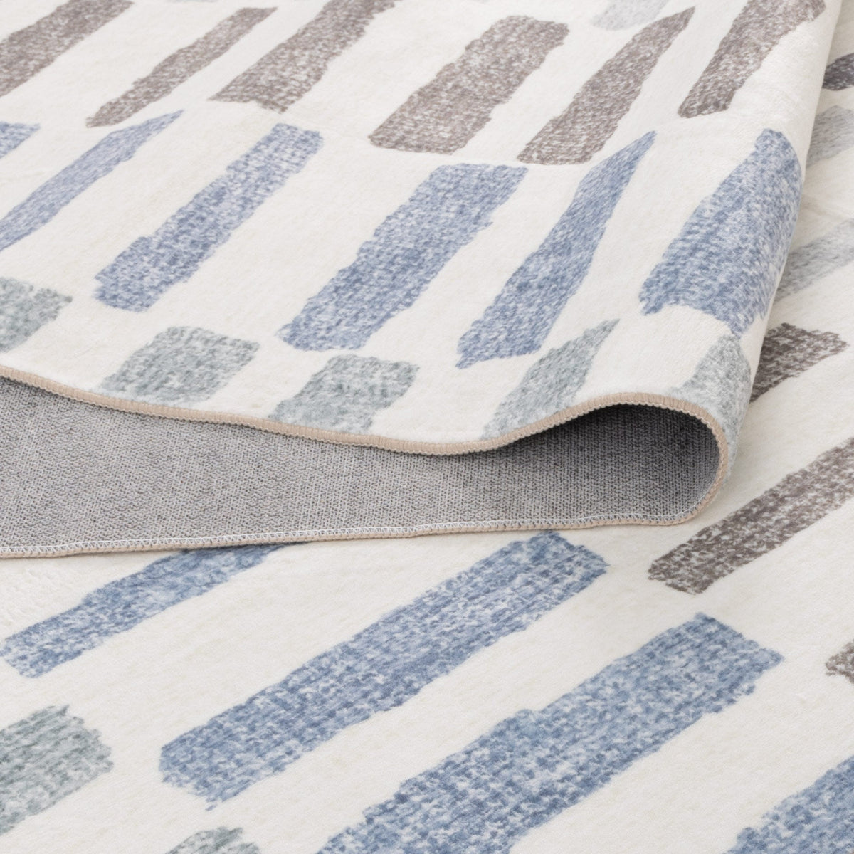 Sunday Modern Stripes Blue Machine Washable Rug