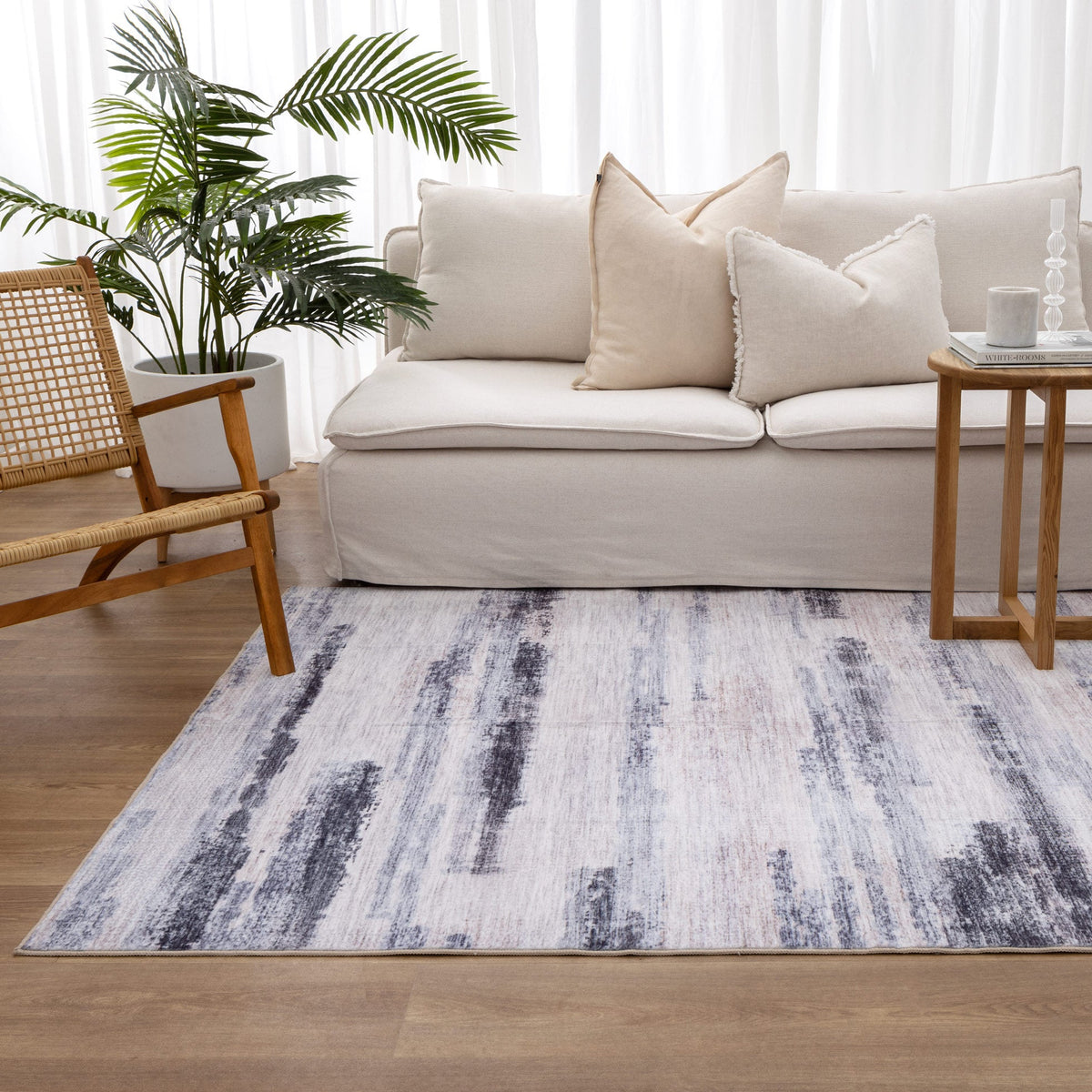 Sunday Abstract Blue Multi Machine Washable Rug