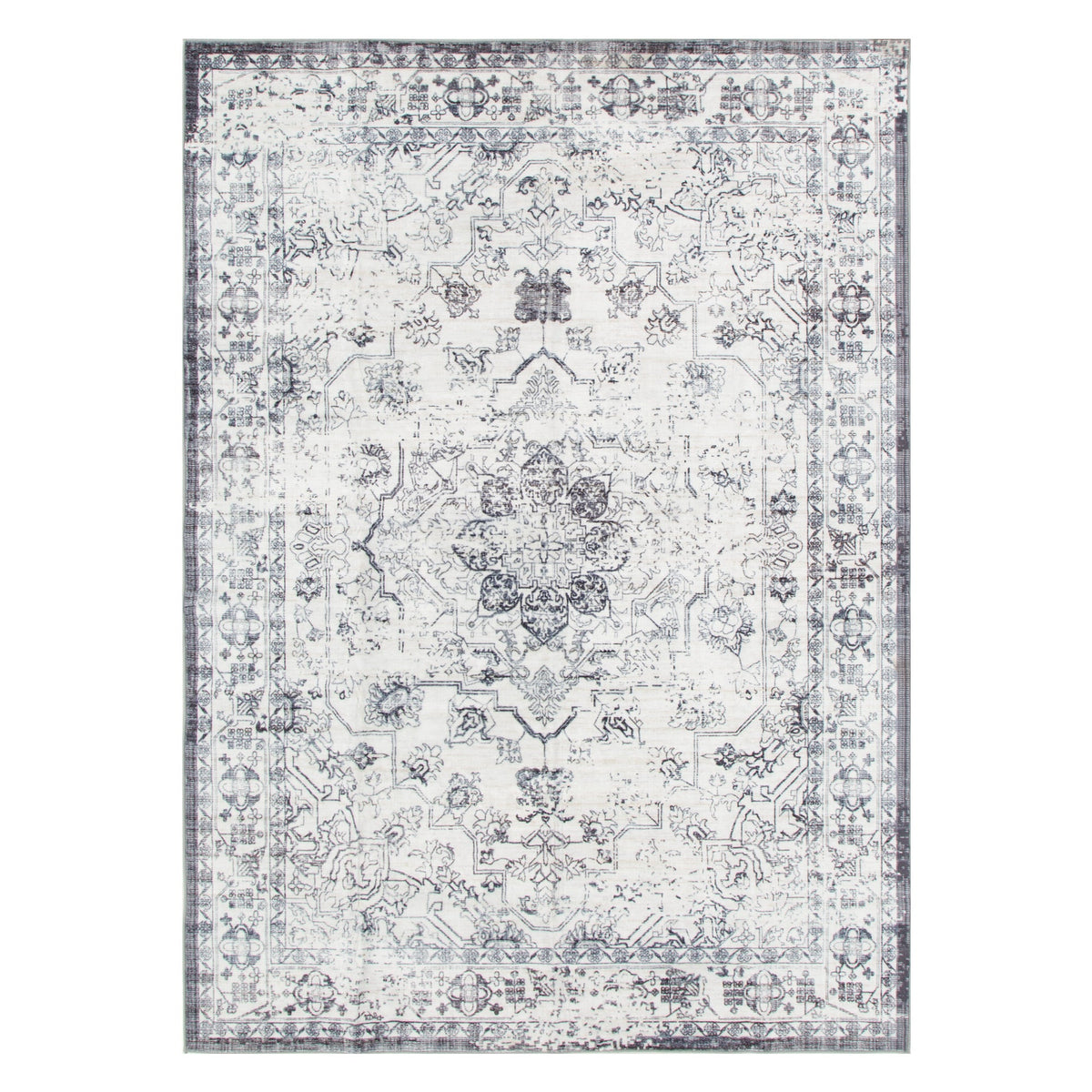 Sunday Distressed Medallion Blue Machine Washable Rug