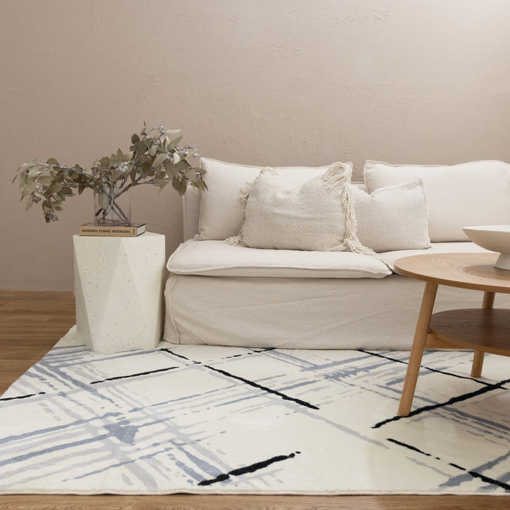 Velvet Luxe Geo Cream Blue Washable Rug, [cheapest rugs online], [au rugs], [rugs australia]