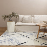 Velvet Luxe Geo Cream Blue Washable Rug, [cheapest rugs online], [au rugs], [rugs australia]