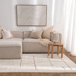 Sierra Abstract Beige Lines Washable Wool Rug