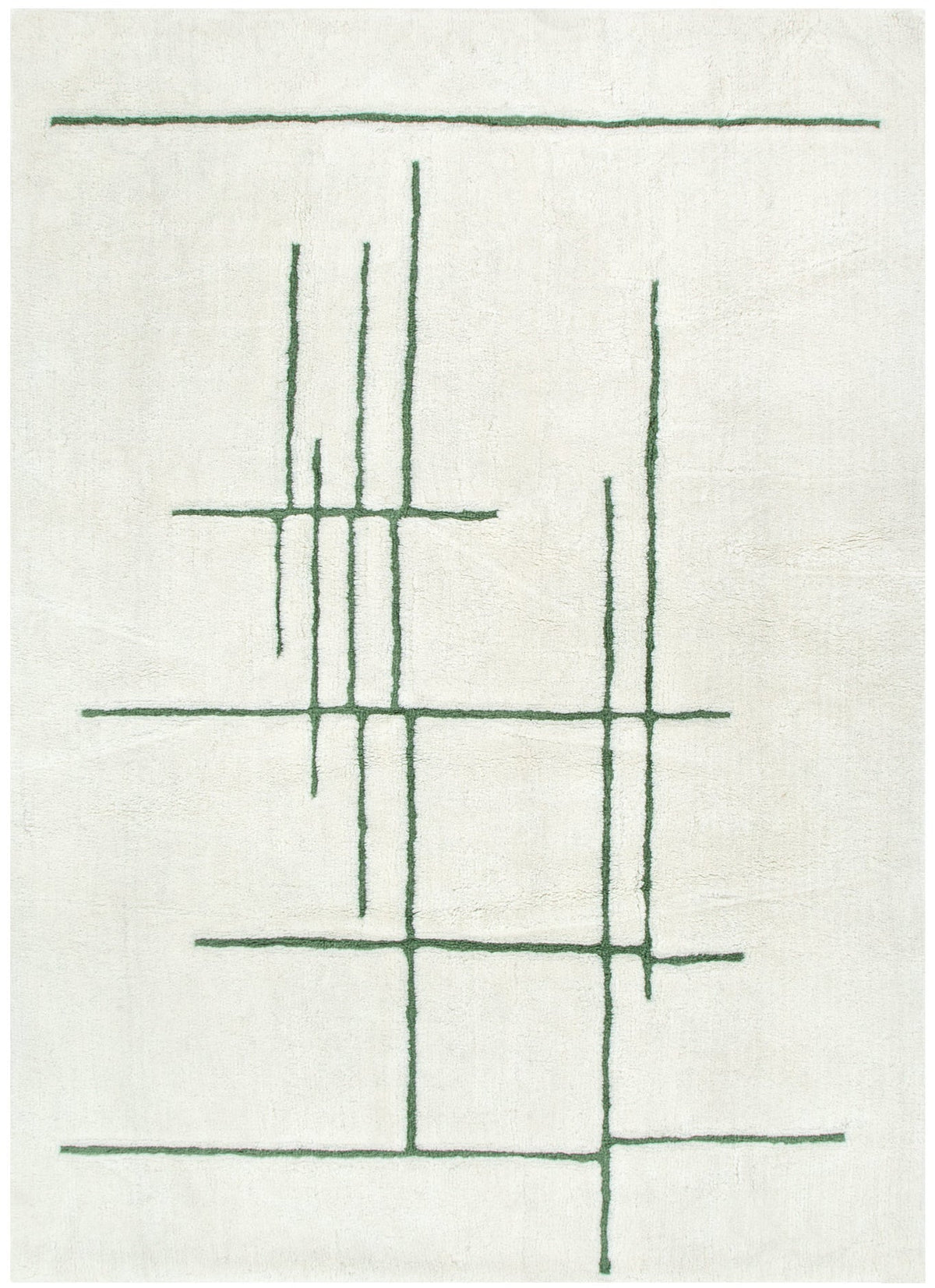 Sierra Abstract Olive Lines Washable Wool Rug
