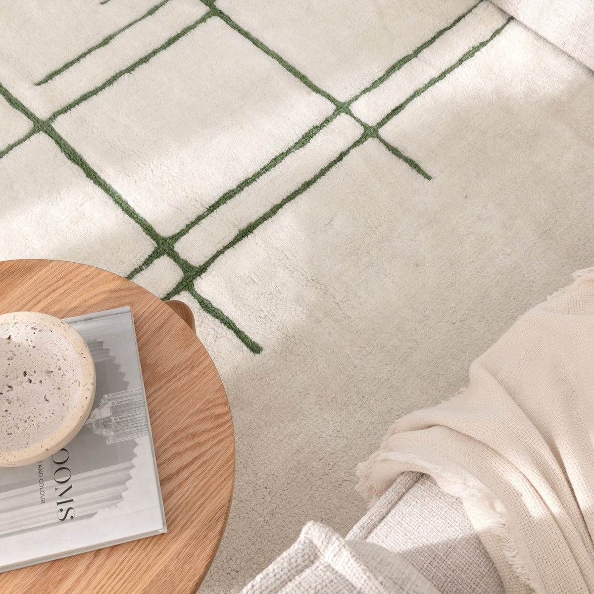 Sierra Abstract Olive Lines Washable Wool Rug