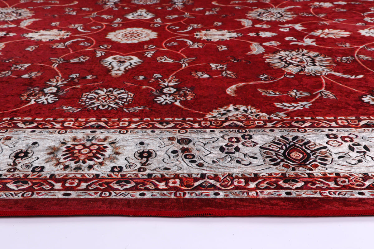 Halo Traditional Floral Border Red Non-Slip Rug, [cheapest rugs online], [au rugs], [rugs australia]