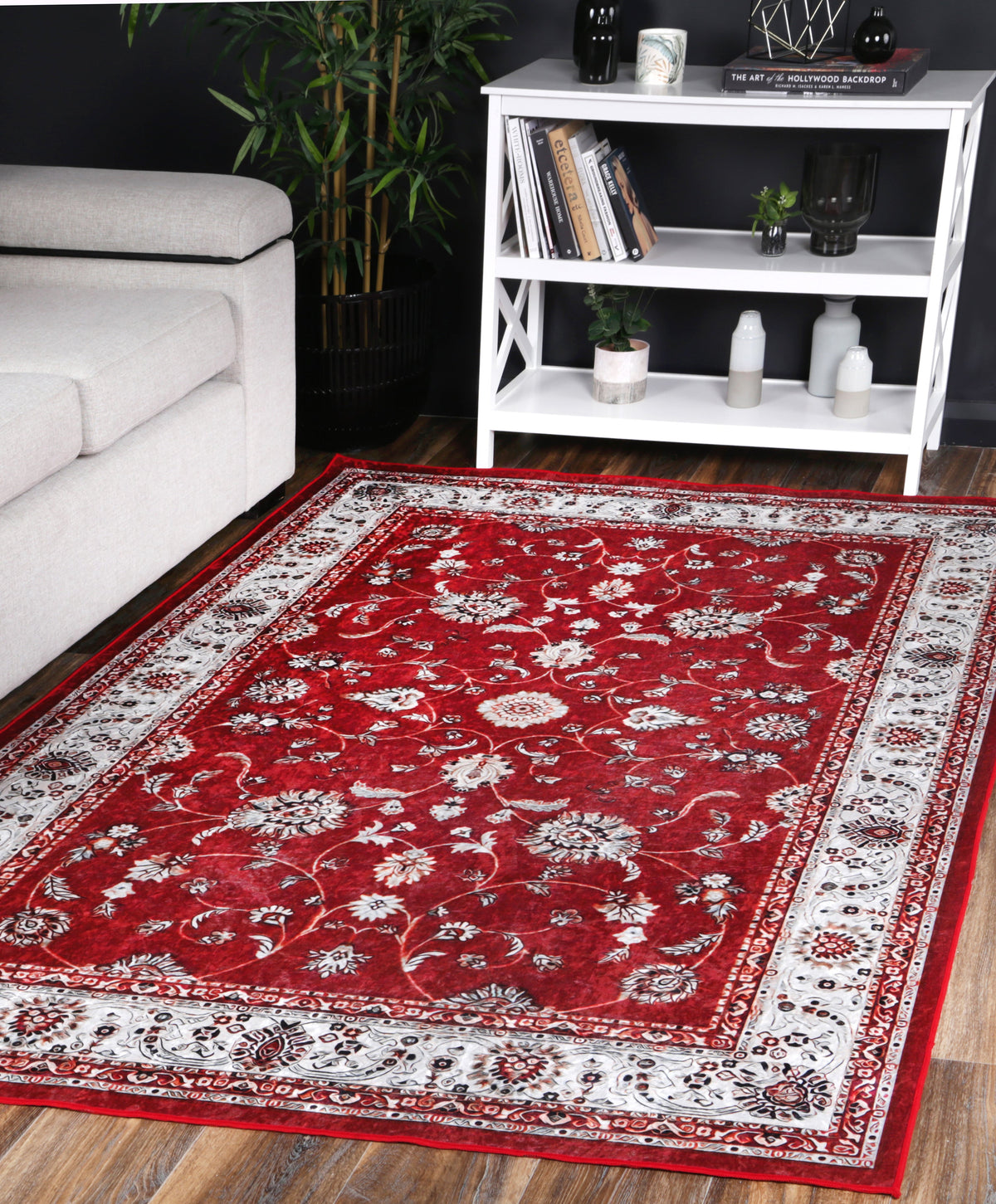 Halo Traditional Floral Border Red Non-Slip Rug, [cheapest rugs online], [au rugs], [rugs australia]