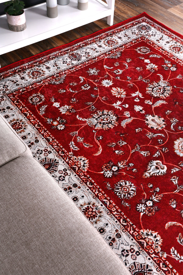 Halo Traditional Floral Border Red Non-Slip Rug, [cheapest rugs online], [au rugs], [rugs australia]