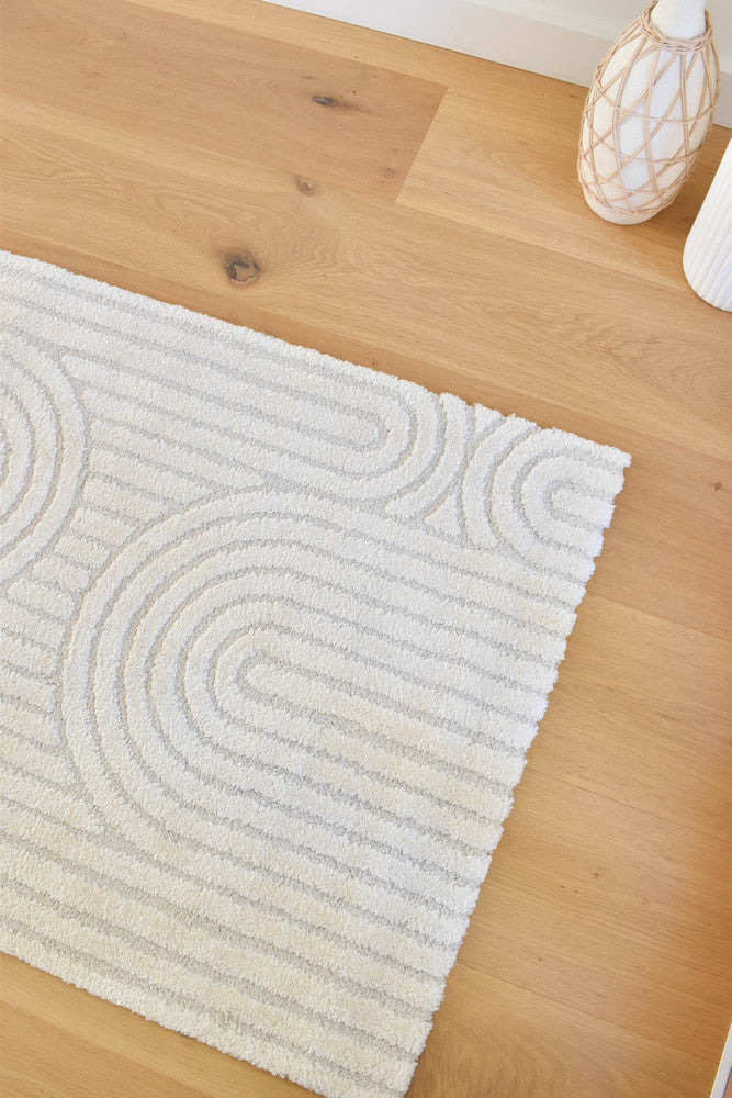 Arcadia Ribbed Arch Geometric Textured White Rug