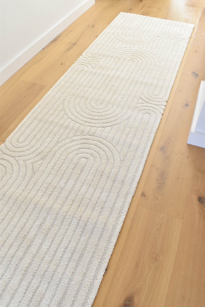Arcadia Ribbed Arch Geometric Textured White Rug