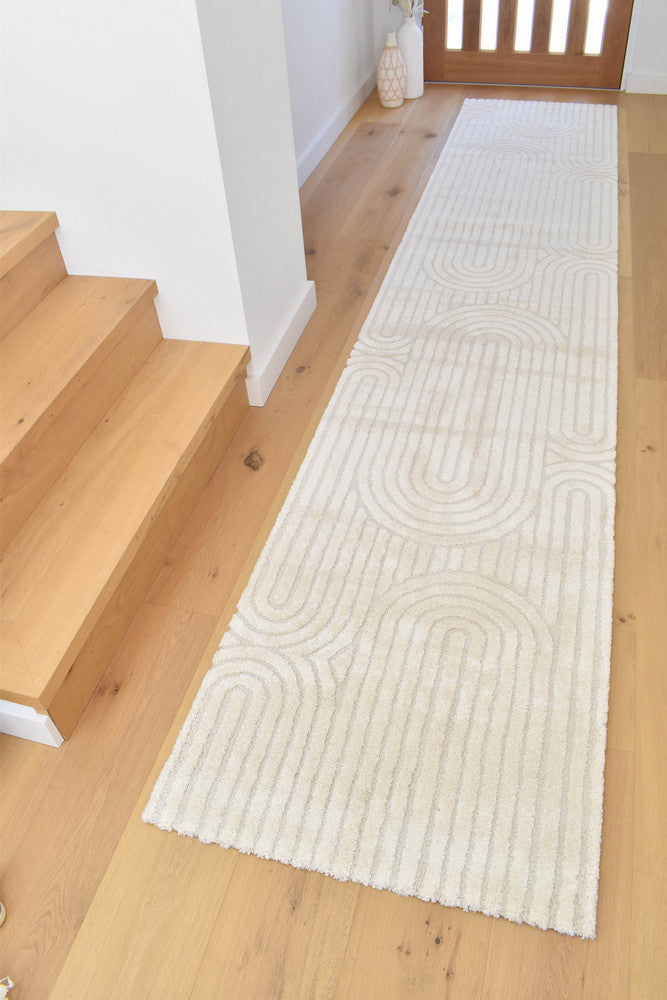 Arcadia Ribbed Arch Geometric Textured White Rug