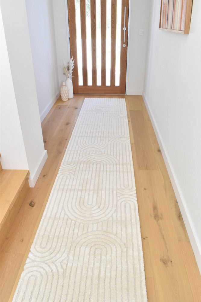 Arcadia Ribbed Arch Geometric Textured White Rug