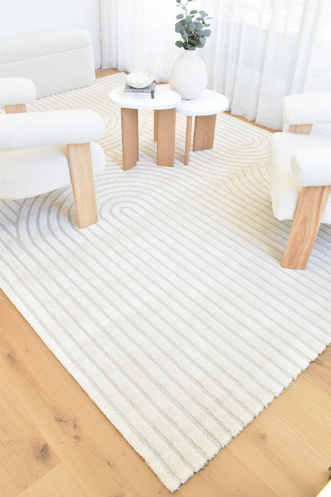 Arcadia Ribbed Arch Geometric Textured White Rug