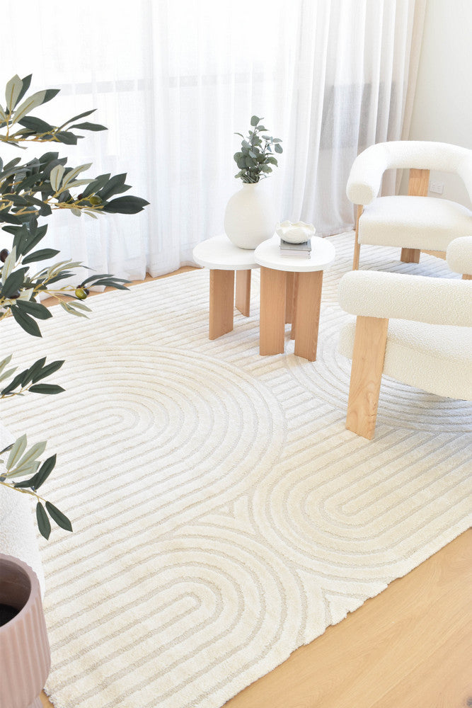 Arcadia Ribbed Arch Geometric Textured White Rug