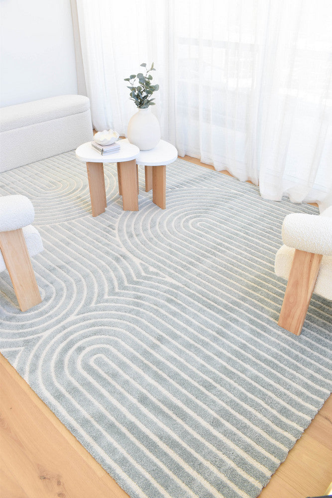 Arcadia Ribbed Arch Geometric Textured Blue Rug