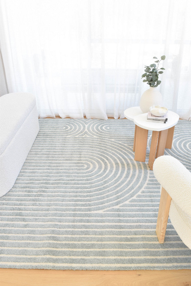 Arcadia Ribbed Arch Geometric Textured Blue Rug